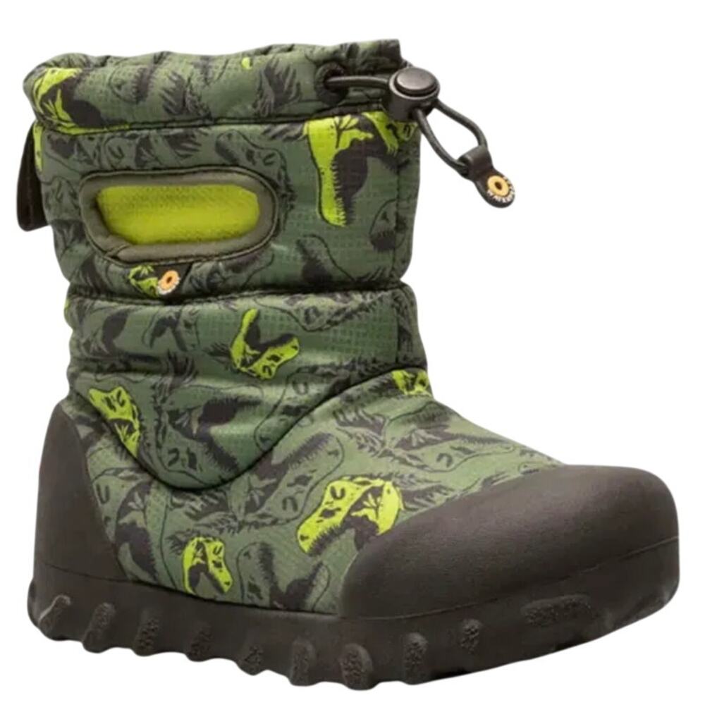 Bogs Big Kids B-Moc Snow Boots Size 5 Green Dinosaur Pattern Waterproof NWOB